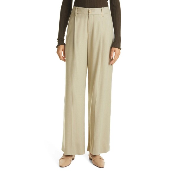 Vince Trouser Pants Womens 8 Beige Wool Blend High Waist Wide Leg Pleated Work - Picture 2 of 13